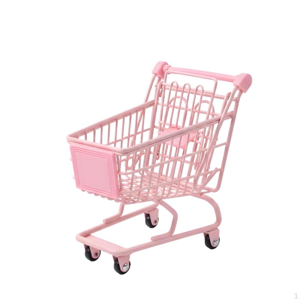 Mini Shopping Cart with Wheels Wire Metal Desktop Organizer for Vanity, Dorm Room