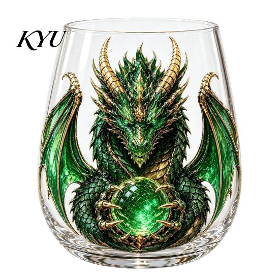 Fantasy Themed Drinking Cups Mythic Dragon Glass Art Cup, 3D Sculpted with Crystal Ball, Novelty Gifts 400ml Whiskey Tumbler for Bourbon Cocktails,
