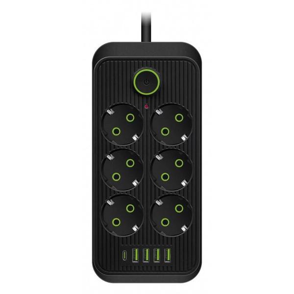 1 шт. портативный удлинитель с вилкой европейского стандарта, 3/6 широко расставленных розеток с 5 портами USB (1 USB-C), Удлинительная розетка для дома в общежитии Travel Office