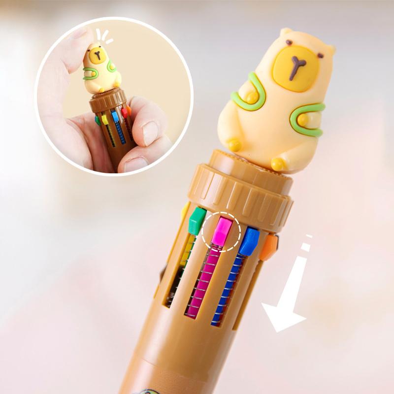Шариковая ручка Animal 10 цветов Kawaii Cute Cartoon Capybara Signature Pen Школьные канцелярские принадлежности для письма Детский подарок