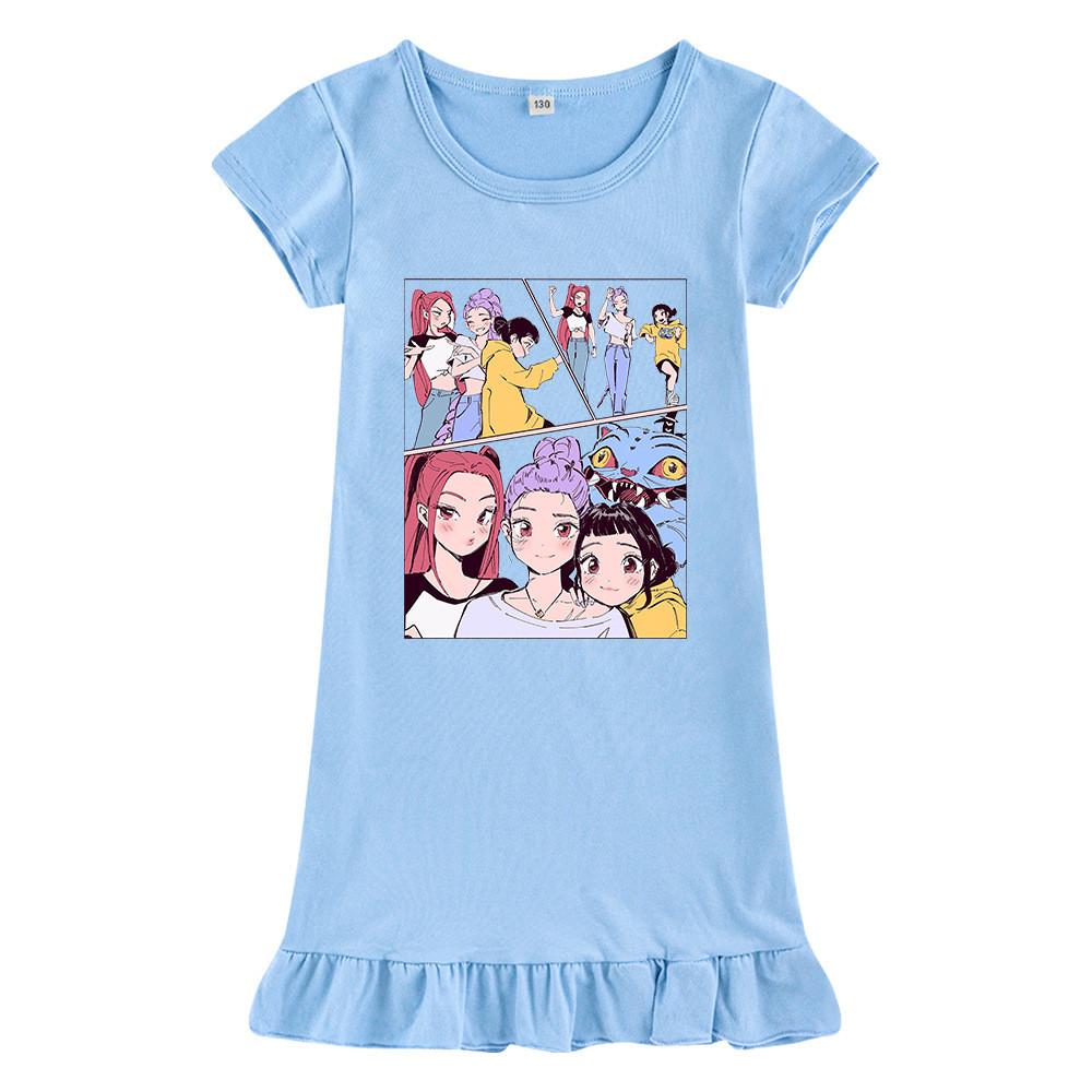 M1238 Детское платье для девочек K-pop Руми Зои Мира с принтом, с короткими рукавами и оборками