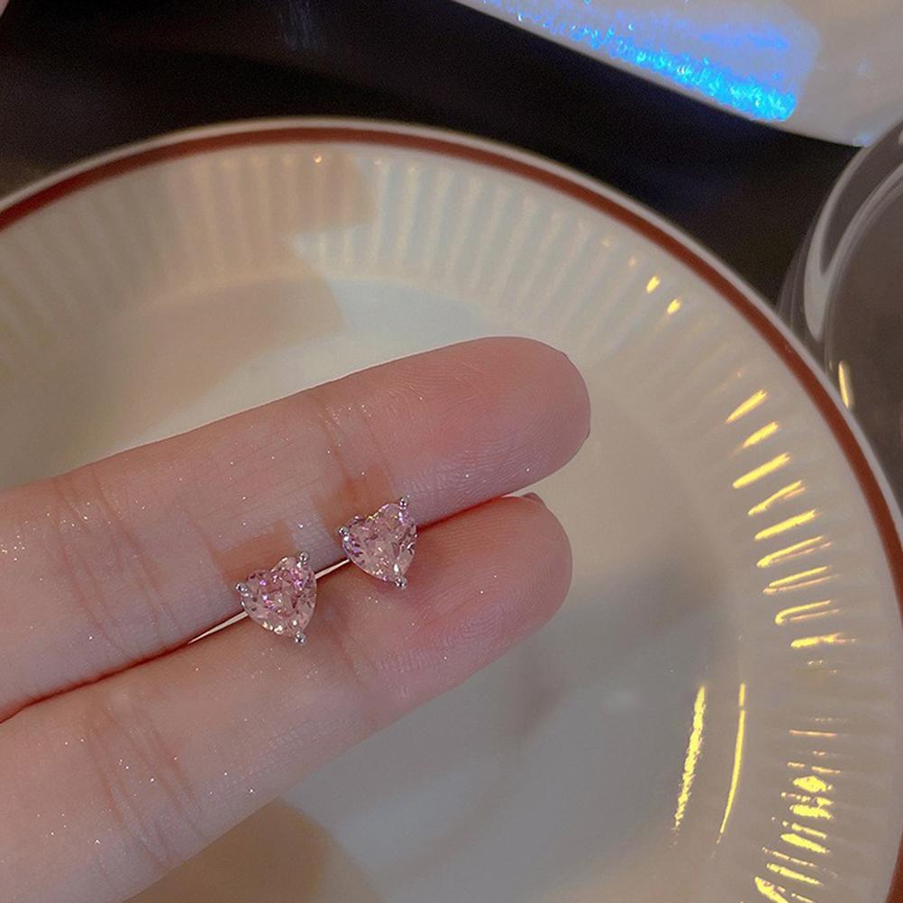 1/2 пары сережек-гвоздиков с розовым цирконием в форме капли воды, романтические украшения в виде сердца