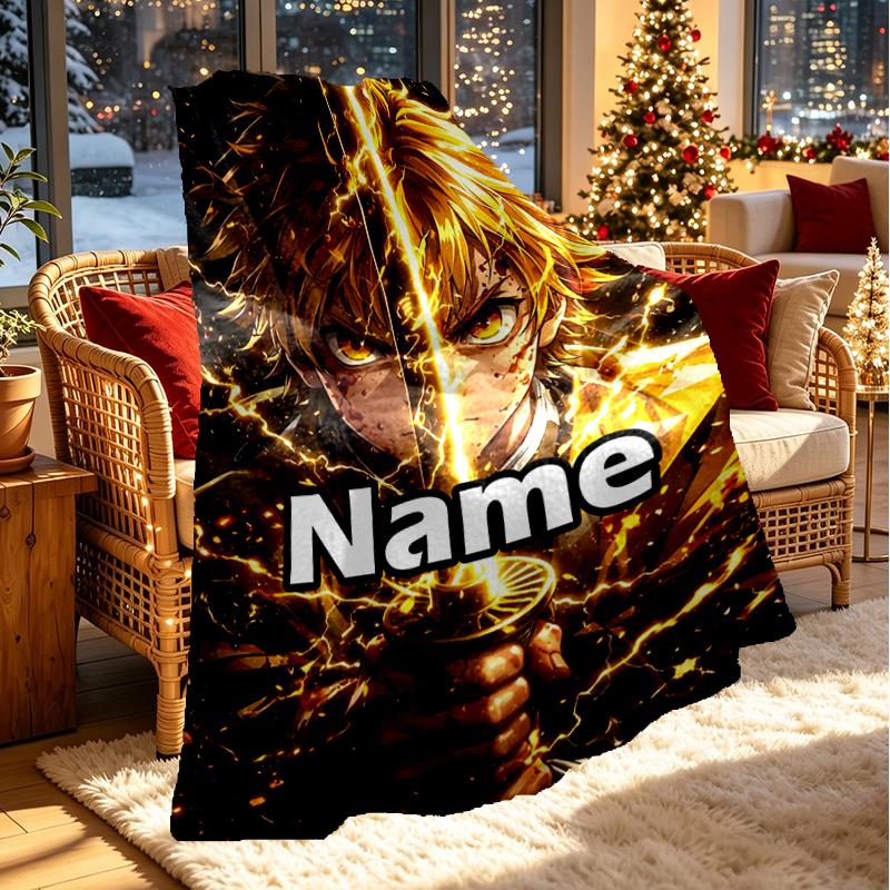 Custom Name Personalized Demon Slayer Print Blanket, Home Decor, Bedroom, Sofa, Camping, Couch, Gifts for Birthday Christmas