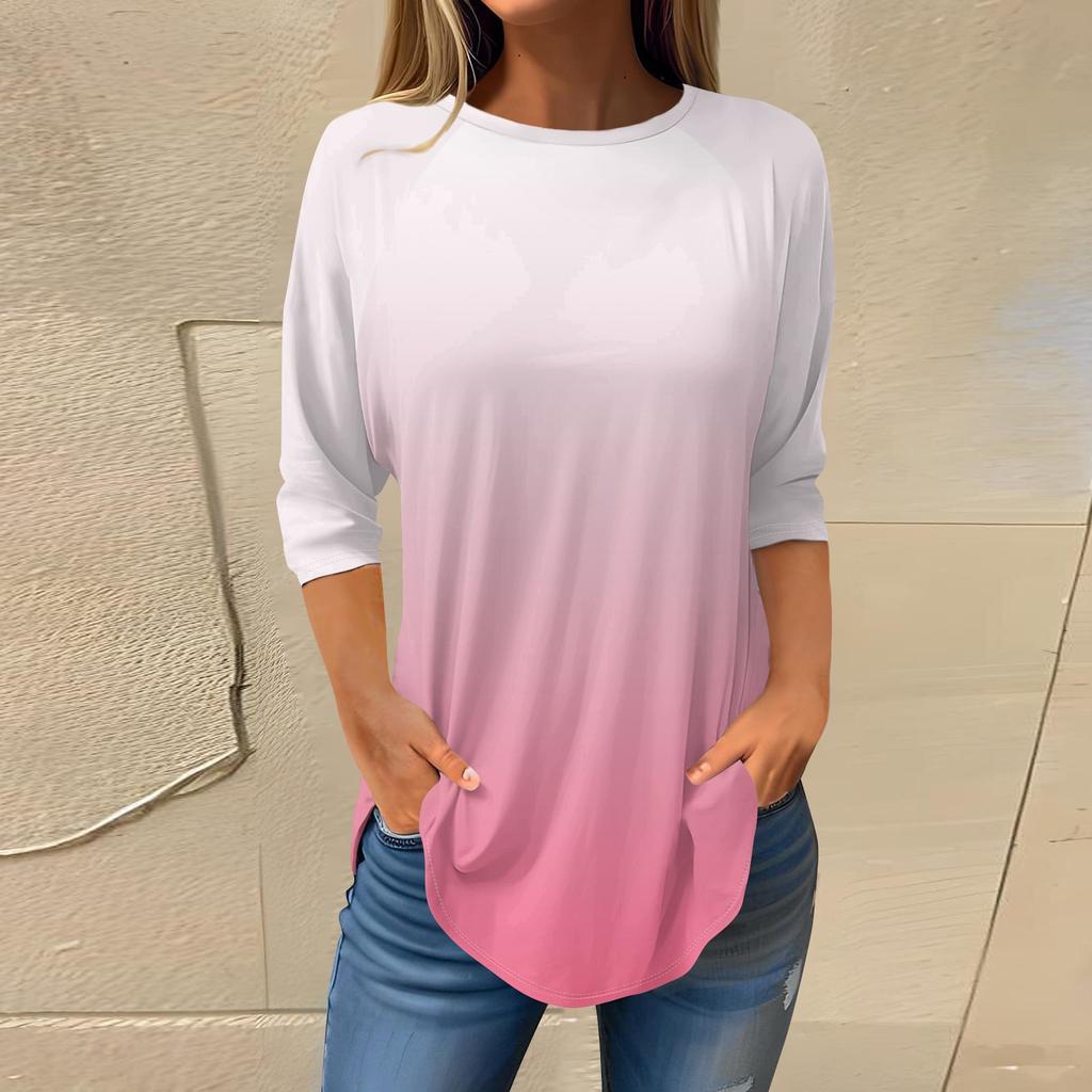 Women's Fashion Casual Going Out Tops Printed Raglan Sleeve 3/4 Sleeve Pullover Round Neck Tops