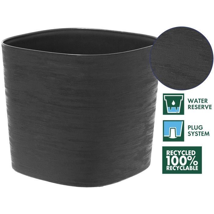Pot avec réserve d'eau - GARDEN ID Respect - Noir-Anth 25 x 25 cm - 100% déchets ménagers - 100% recyclable - Surface structurée.