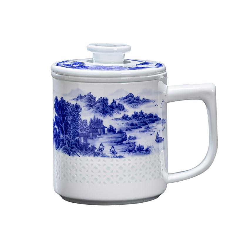 Jingdezhen ceramic filter cup large capacity with lid office cup tea separation tea mug business gift