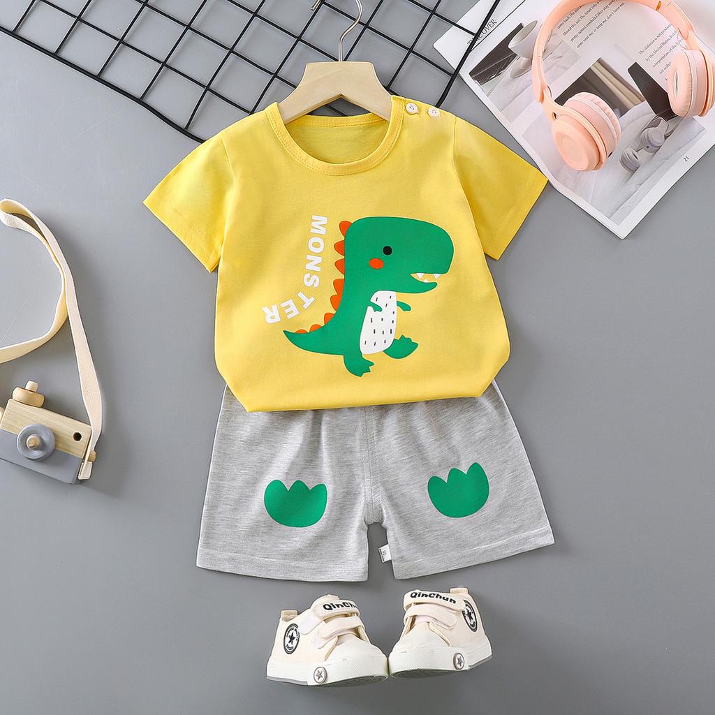 Летняя детская одежда с коротким рукавом, мультяшная детская одежда, приятная для кожи хлопковая футболка для мальчиков и девочек, топы с шортами Характеристики Описание