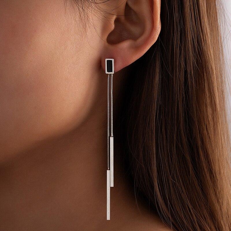 Vintage Long Tassel Geometric Square Drop Earrings For Women Korean Long Thread Dangle Earrings Fashion Jewelry Oorbellen Brincos