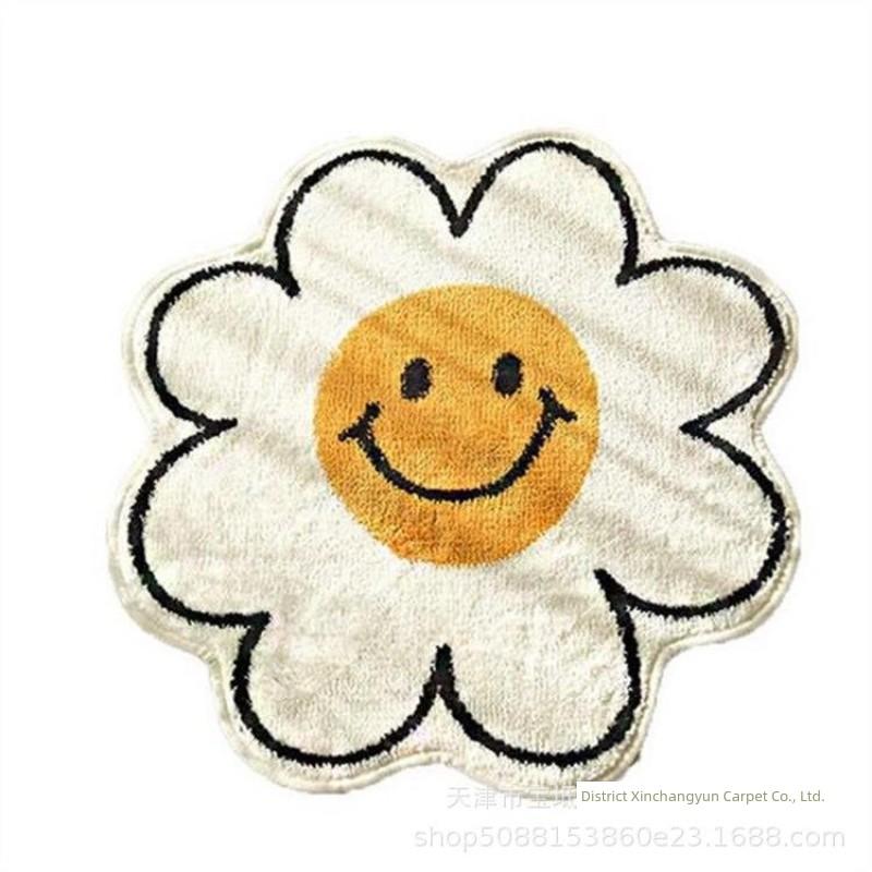 Cashmere-like SUNFLOWER Little Daisy Smile round Carpet For Home Living Room Sofa Bedroom Bathroom Mats