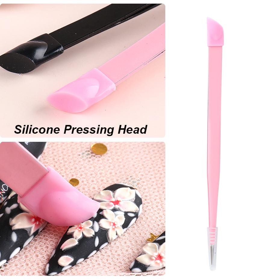 Двусторонний многофункциональный пинцет для дизайна ногтей, подбор ювелирных изделий для ногтей, прямой набор для подбора головок, силиконовый инструмент для нажима на головку, маникюрный инструмент