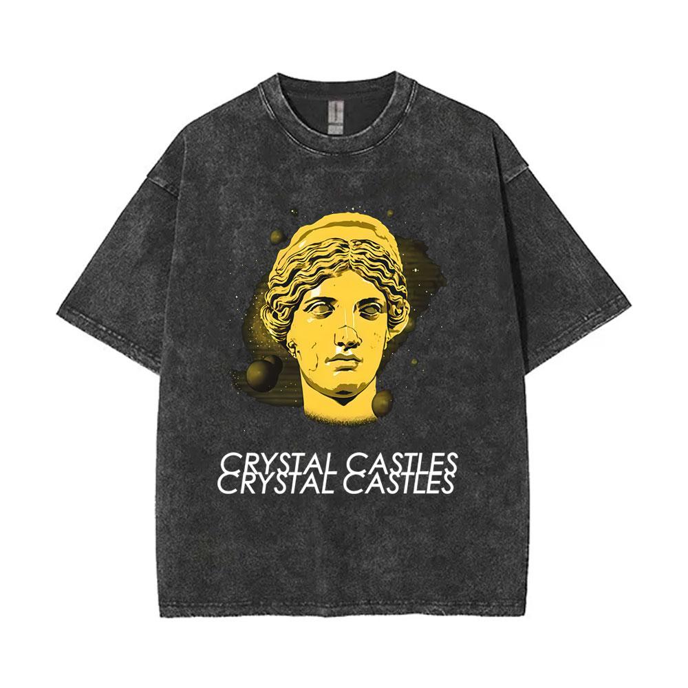 Стирка Винтажная Графическая Футболка Crystal Castles Мужская Женская Ретро Готик Рок Оверсайз Футболки Мужские Высококачественные Хлопковые Футболки