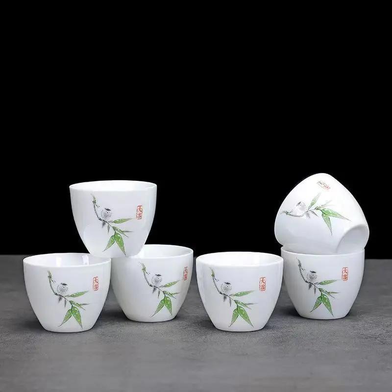 Творческая керамическая чашка для чая в форме яйца, 6 шт. / Набор, чайный сервиз из костяного фарфора, чашка для чая в стиле кунг-фу, стеклянный чайник-гайвань, кружки, кофейные чашки
