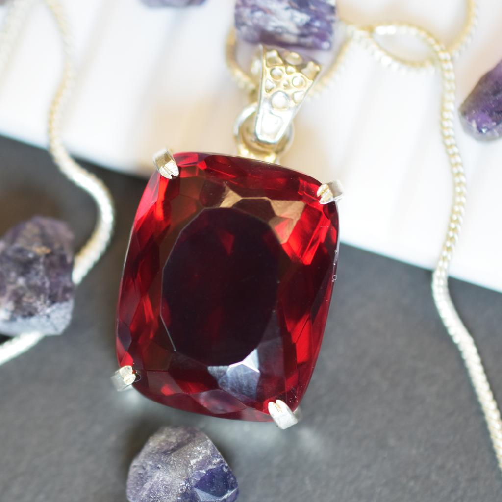 Подвеска из натурального серебра 925 пробы с красным топазом, огранка «кушон», 74,65 карата, сертифицированные драгоценные камни my-405-k