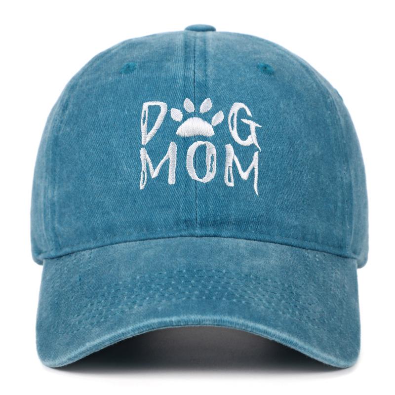 Мужская кепка-панама из чистого хлопка с эффектом потертости и вышивкой "DOGDADDOGMOM" - Бейсболка с широкими полями