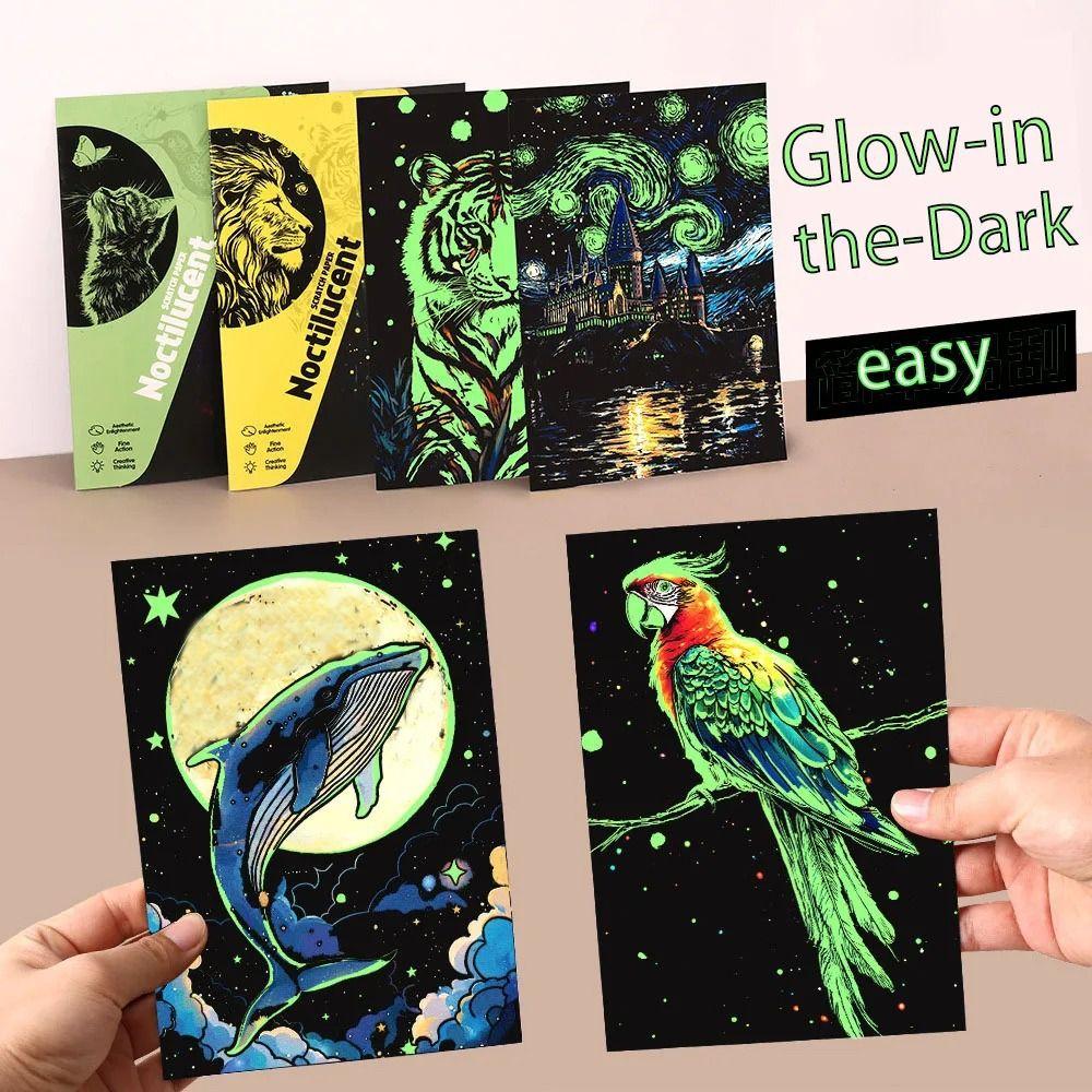 Paper Rainbow Art Postcards Luminous Effect Luminous Art Set Scratch Painting Paper Kit  Gift