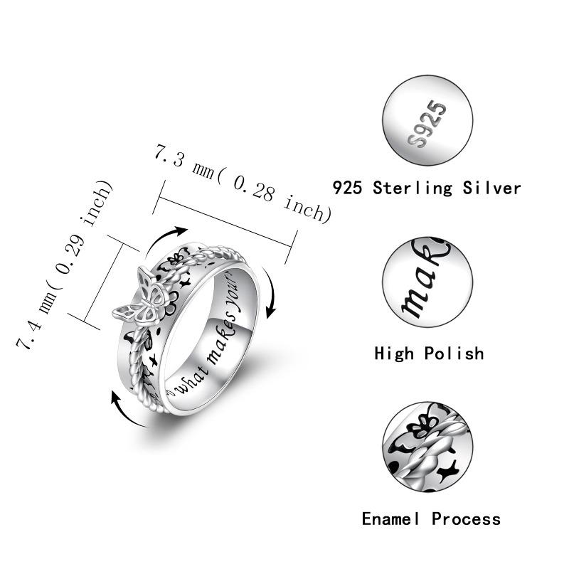 1Pcs Women's Ring Vintage Silver Butterfly Letter Carved with Rotable Personalized Friend Couple Rings Party Jewelry Gifts