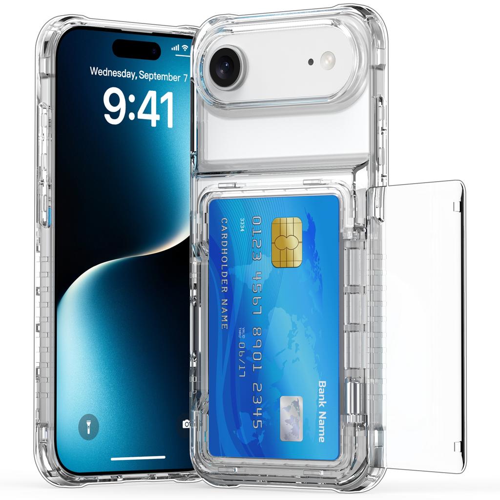 For iPhone Air Clear Case PC + TPU Phone Cover Card Holder Kickstand