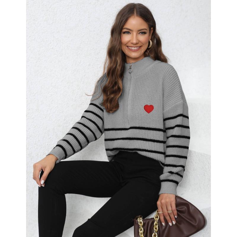 Женский свитер в полоску, лоскутное шитье, свободный свитер с высокой горловиной и застежкой-молнией