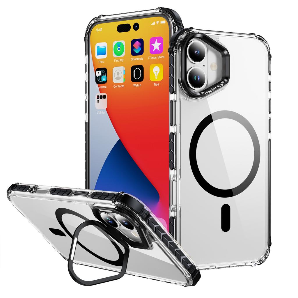 Прозрачный чехол для iPhone 17 с крышкой-подставкой для объектива, совместимый с MagSafe