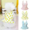 Pet Dress with Traction Shoulder Strap Ring Wide Ruffled Hem Flower Print Dog Princess Dress Spring Summer Thin Puppy