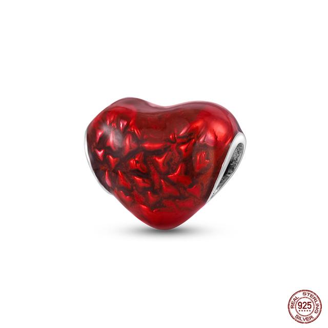 Новые стерлингового серебра 925 пробы красного цвета, подвески в форме сердца, бусины, ювелирные изделия на удачу, подарки