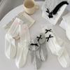 Lolita Cute Bow Kawaii Socks Women Summer Mesh Thin Breathable Loose Long Socks Ballet Style Solid Color Black White Gray Socks