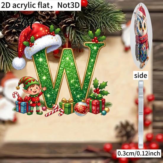 Personalized Secret Santa Present 26 Alphabet Christmas Ornament with Hat Elf Design, Acrylic Initial for Xmas Hanging Decor Tree Mantel And
