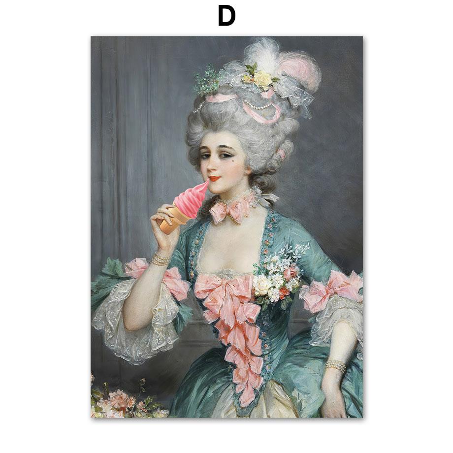 Funny Vintage Portrait Reading Lady Wall Art Canvas Baroque Rococo Oil Painting Posters Prints Wall Pictures Living Room Decor