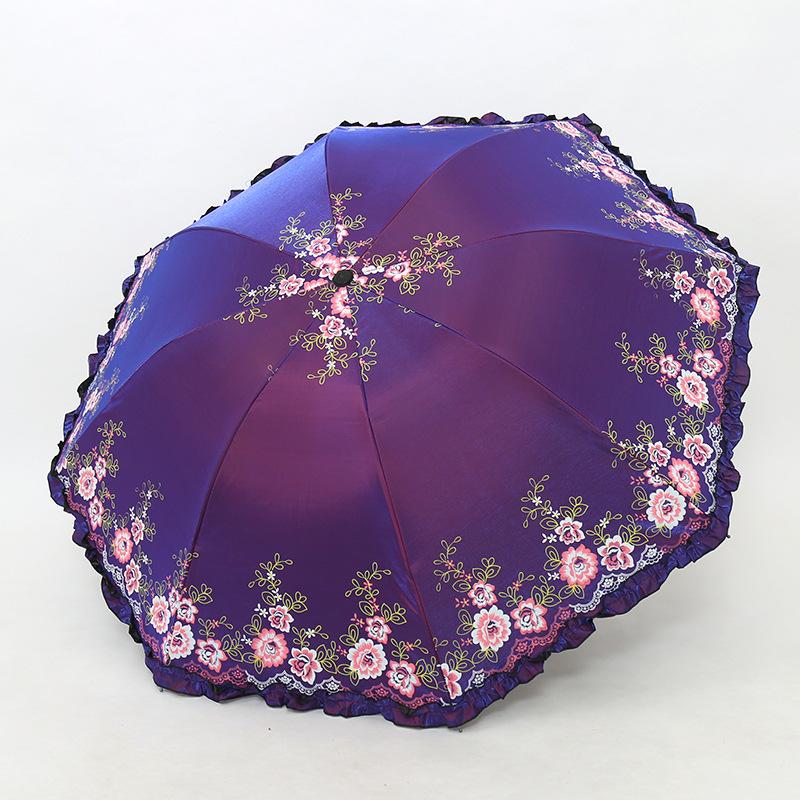 Sunscreen Uv Protection Parasol Female Summer Folding Small Portable Retro Sun Umbrella Weather Rain Umbrella