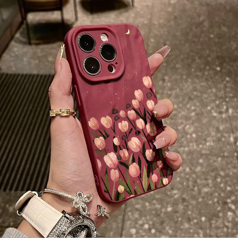 Морщины и неровности на поверхности мобильного телефона, защитный матовый чехол из ТПУ с цветочным принтом и тюльпанами, мягкий силиконовый чехол