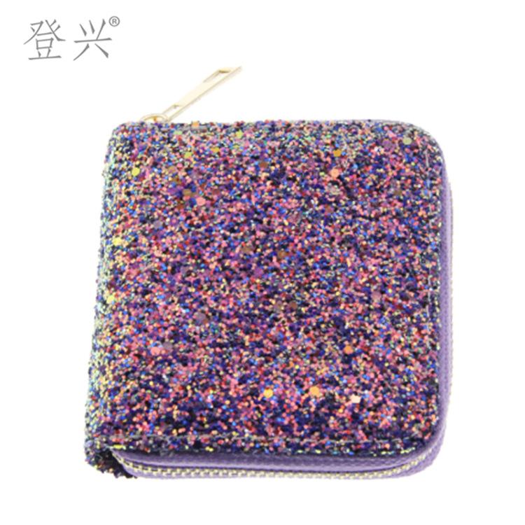 New Laser Fluorescent Diamond Sequins Women's Short PU Wallet, Student Children's Bag