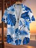 Men's Tropical Print Short Sleeve Button- Shirt - Loose Fit Collar Summer Beach Shirt with Full-Body Palm Leaf & Hibiscus Patterns, Lightweight Casual