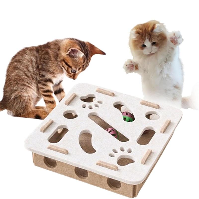 Felt Cat Toy Maze Box Interactive Puzzle Game With 2 Balls For Indoor Cats Hunting Exercise Self Play Scratch Resistant Fun
