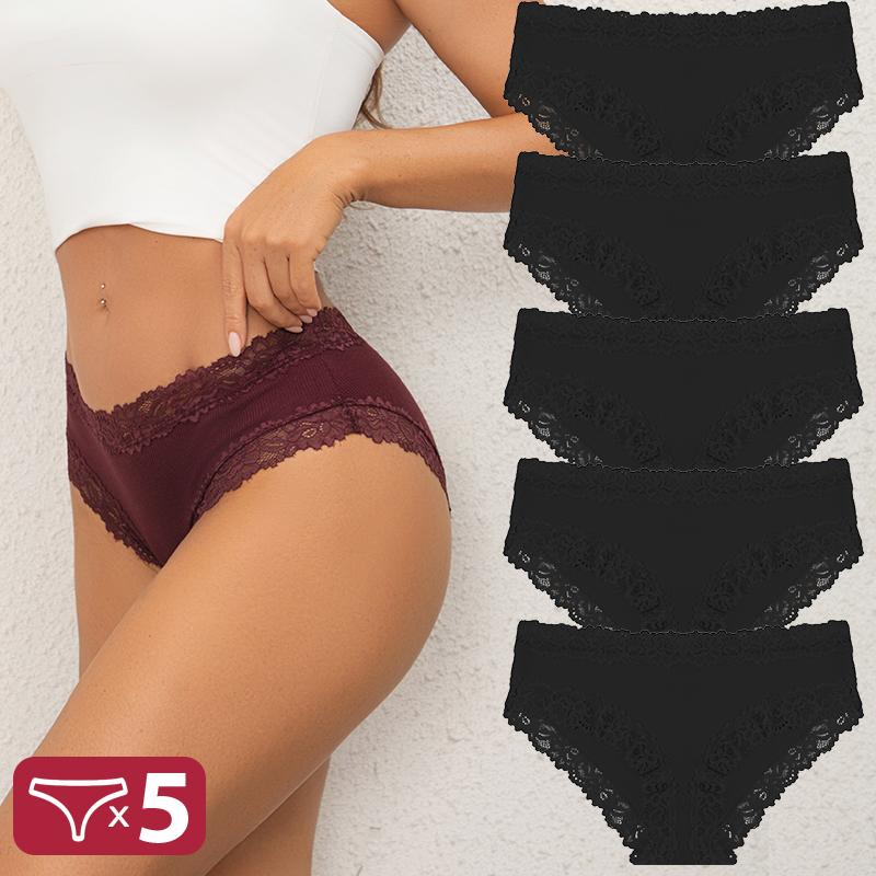 FINETOO 5 шт. Хлопковые трусики Женские трусы с цветочным кружевом Бесшовное сексуальное нижнее белье С низкой посадкой Эластичные трусы Женские Дышащие Мягкие