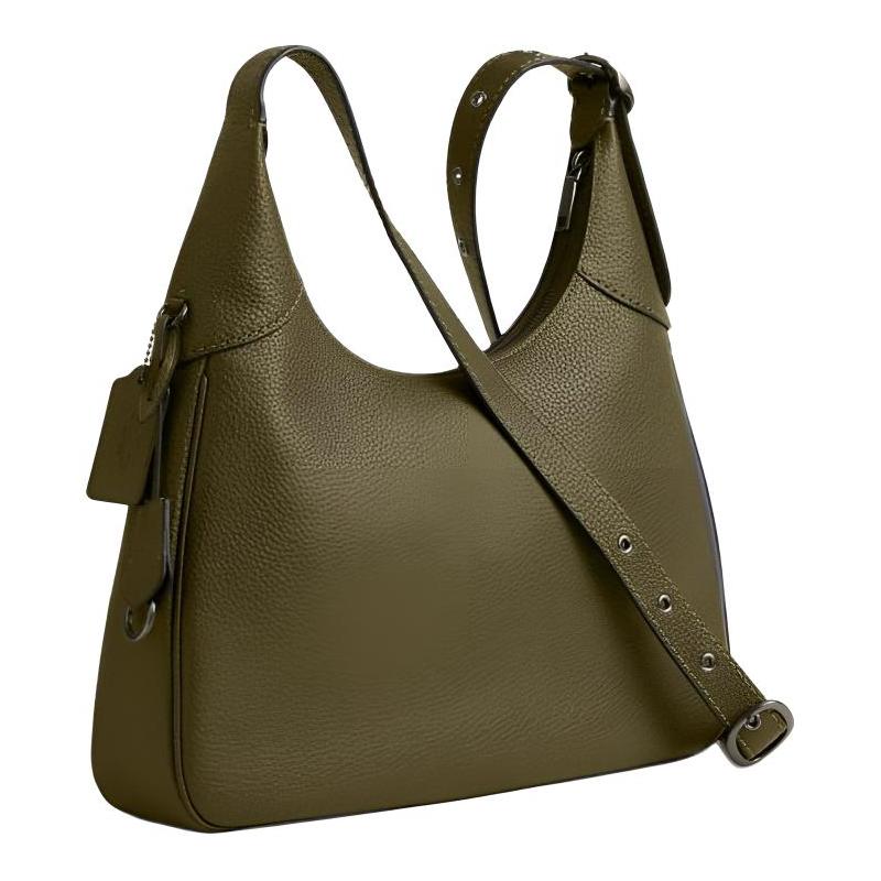 COACH Ella 36 Brand Logo Zipper Closure Cowhide Crossbody Shoulder Bag Large Women's Olive Green