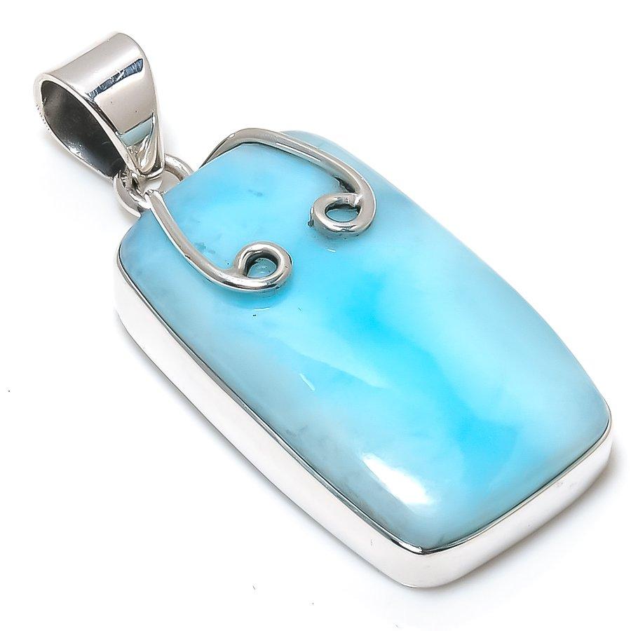 Natural Republic Larimar Gemstone 925 Solid Sterling Silver Pendant 1.75" M6q29