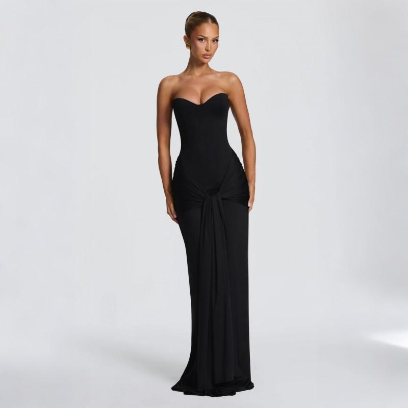 2026 Womens Sleeveless Wrap Neck Bodycon Maxi Dress Pure Color High Waist Elegant Party Vacation Streetwear