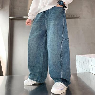 Джинсы в уличном стиле для мальчиков: 2025 Новые весенне-осенние брюки прямого кроя для детей