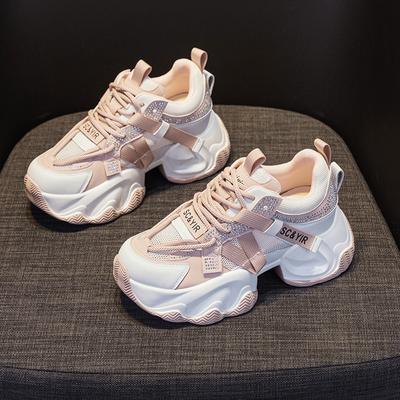 Кроссовки папы на платформе с увеличением высоты 2025 лето новинка 8 см интернет-знаменитость такие же повседневные универсальные модные стиль шнуровка женщины