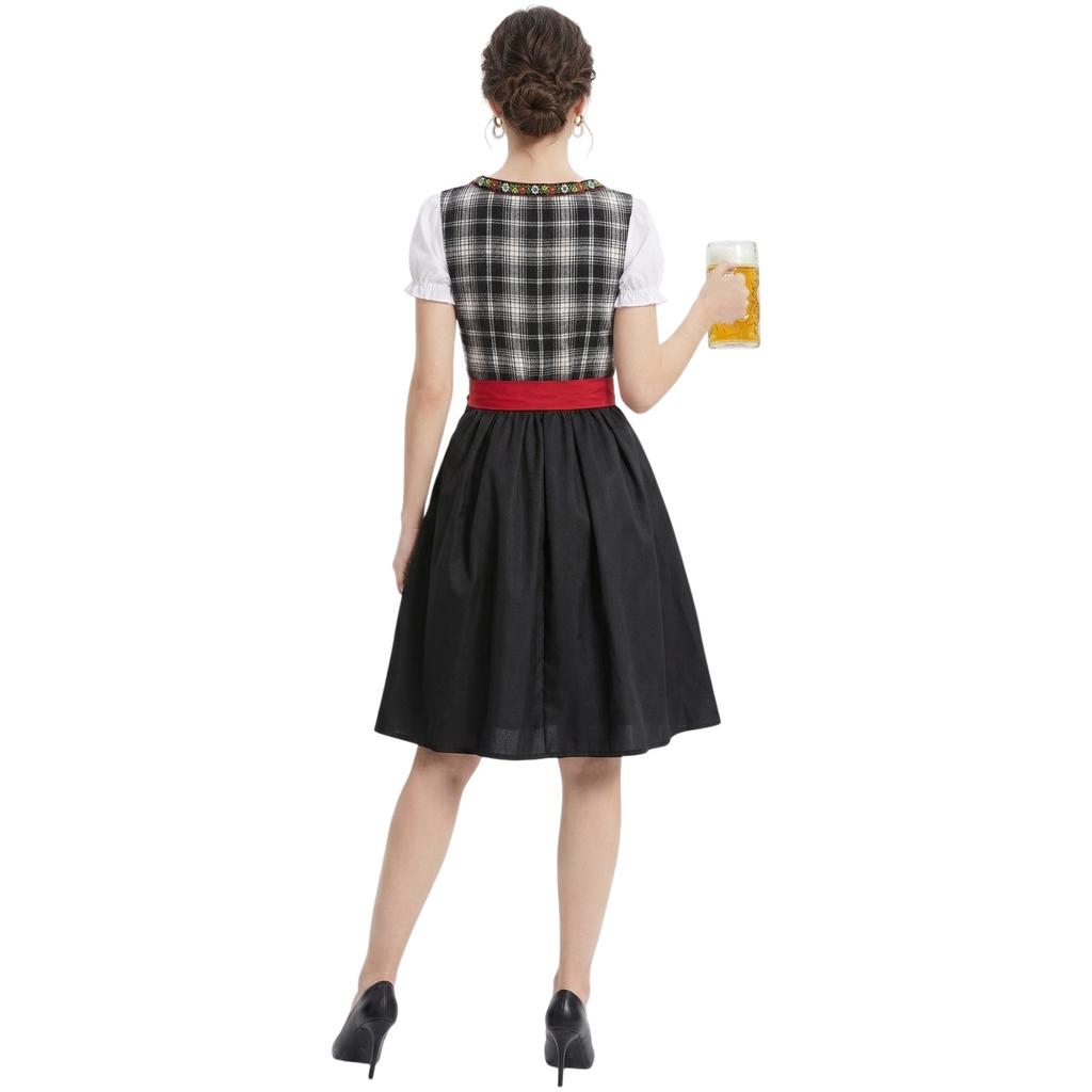 Traditional Oktoberfest Dress Womens Dirndl Costume Lace Up Bodice Apron Skirt Festival Outfit