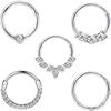 5pcs 16G Fashion 316L Stainless Steel CZ Hinged Septum Clicker Nose Hoop Rings,Daith Helix Tragus Cartilage Piercing Jewelry