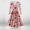 Ladies Fashion Casual Valentine's Day Print Long Sleeve V-neck Sexy Dress