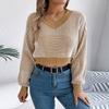 Женский свободный повседневный полосатый свитер с V-образным вырезом и длинными рукавами, топ-пуловер