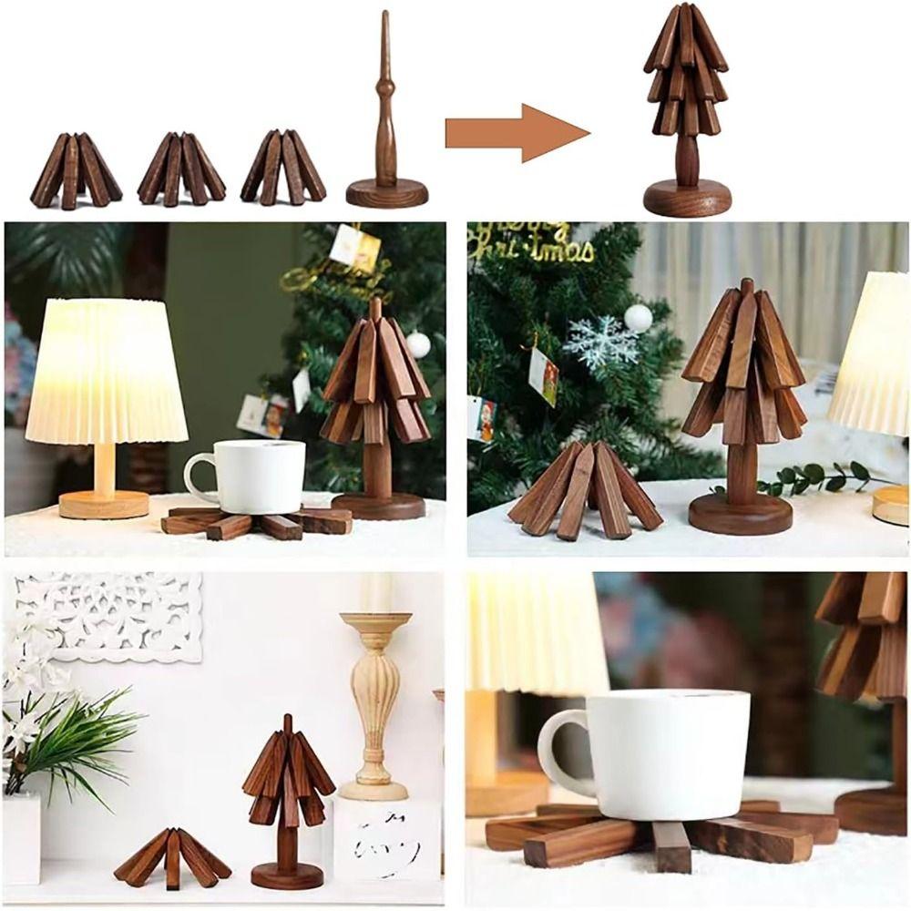 Non-Slip Walnut Tree Table Mat Set Tree Shape Placemats Wooden Trivet for Hot Dishes Bowl