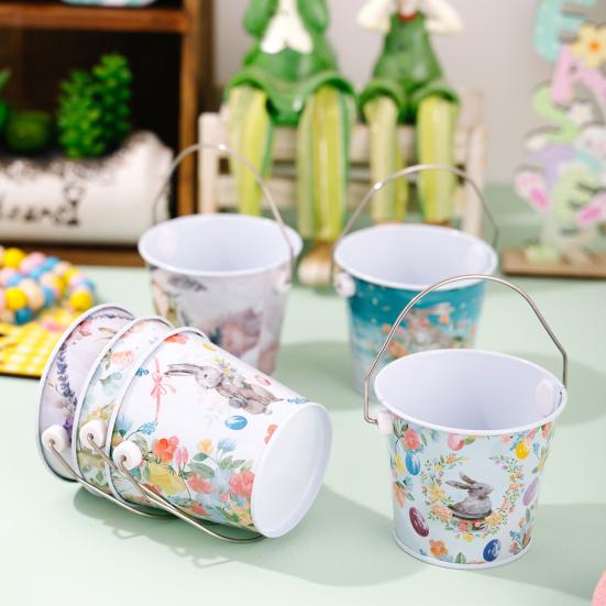 1/2/3/4/5/6 шт. Веселый Пасхальный Кролик Металлическое Ведро с Ручкой Большая Вместимость Пасхальный Кролик Декоративное Ведро для Хранения Конфет и Подарков Принадлежности для Вечеринки