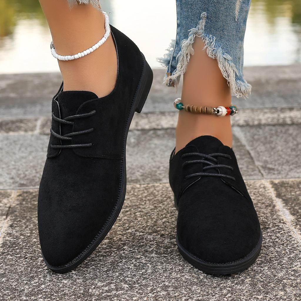 Мода Ретро Женские Балетки Повседневные Замшевые Однотонные Одинарные Туфли Женские На шнуровке с Острым Носком Обувь Весна Осень Толстый Каблук Мокасины