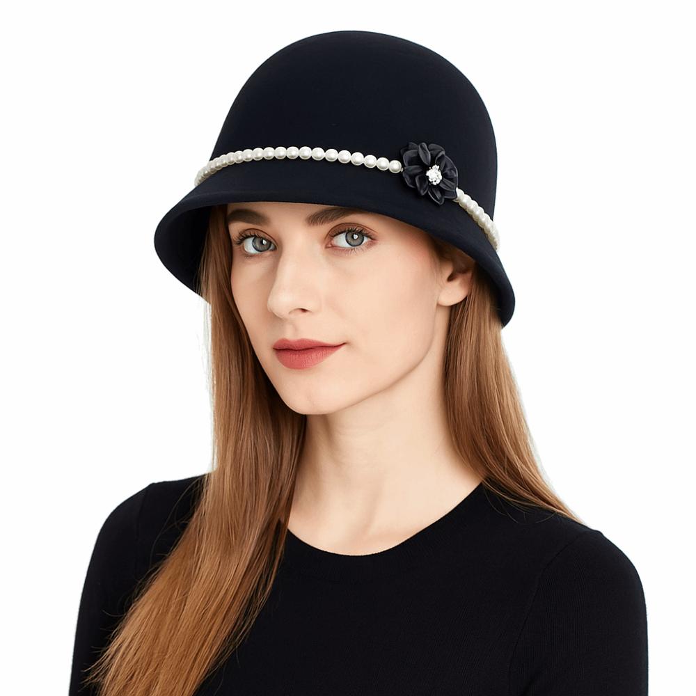 French Style Fisherman Hat Solid Color Woolen Bucket Hat Elegant Flower Topper Hat  Autumn Winter