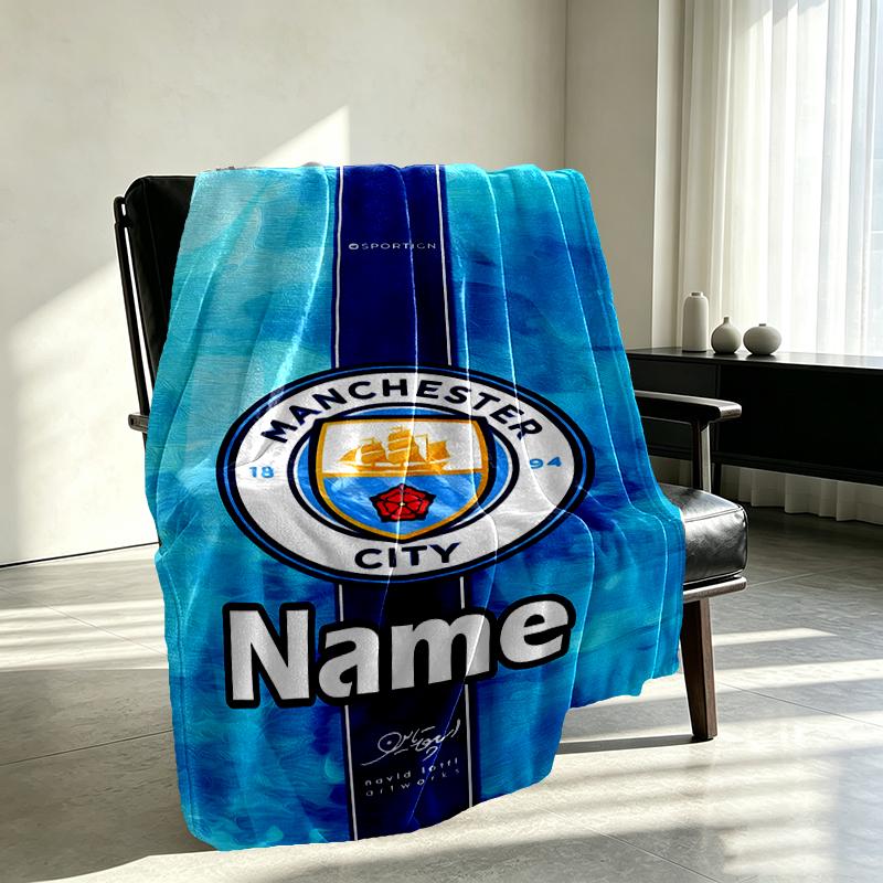 Custom Name Personalized Manchester City FC Print Blankets, Home Decor, Bedroom, Sofa, Camping, Couch, Gifts for Birthday Christmas