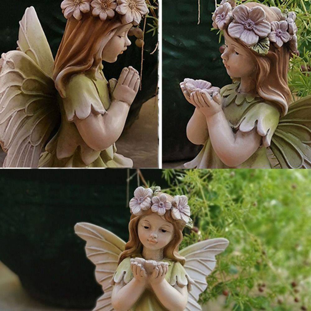 Crafts Resin Flower Fairy Statue Antique Cute Angel Sculpture Handmade Exquisite Garden Miniature Figurine Festive Atmosphere