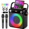 Karaoke Machine with 2 Wireless Microphones, Portable Bluetooth Karaoke Speaker for Adults, Karaoke Microphone with PA System, Bass/Treble Adjustment